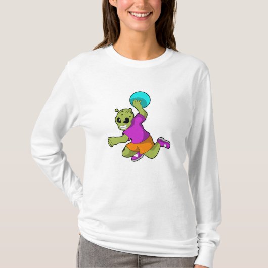 エイリアンハンドボール付きハンドボール選手 Tシャツ (正面)
