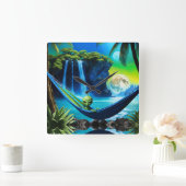 エイリアンハンモックオンビーチバケーションタイム スクエア壁時計 (ホーム)