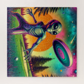 エイリアンバックグラウンド付きディスクゴルフ ジグソーパズル (横)