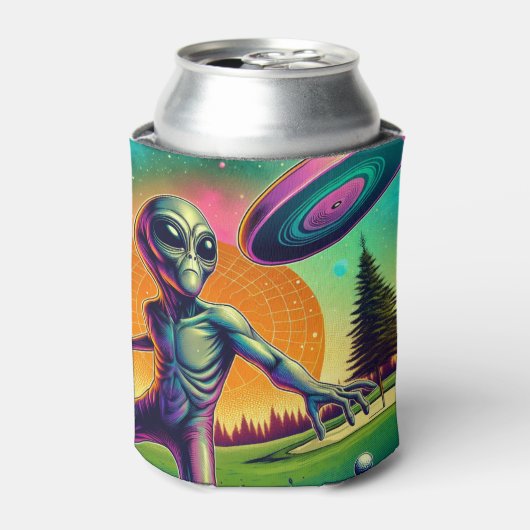 エイリアンバックグラウンド付きディスクゴルフ 缶クーラー (缶正面)