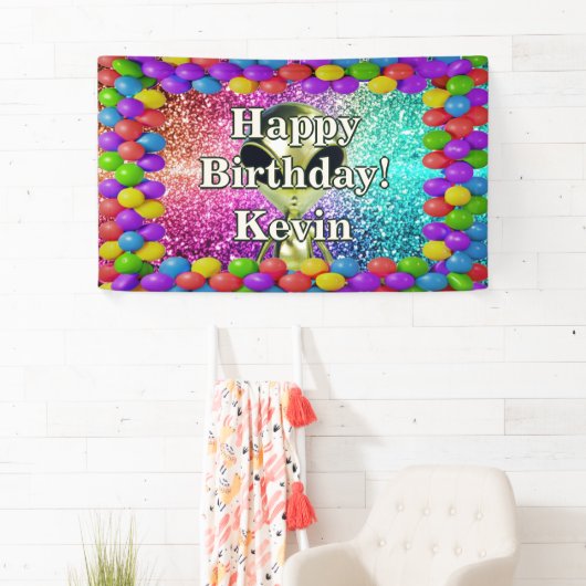 エイリアンパーソナライズされたキャラクター誕生日バナー 横断幕 (インサイチュ)