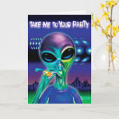 エイリアンパーティーグリーティングカード – メカスタマイズッセージ カード (黄色い花)