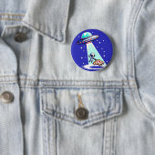 エイリアンピザの取り外しおもしろい- Pixel Art UFOデザイン 缶バッジ (インサイチュ)