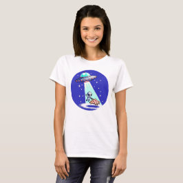 エイリアンピザの取り外しおもしろい- Pixel Art UFOデザイン Tシャツ
