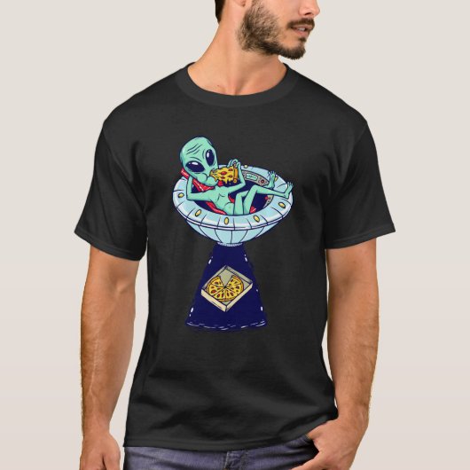 エイリアンピザイラストレーション宇宙Ufoグラフィック Tシャツ (正面)