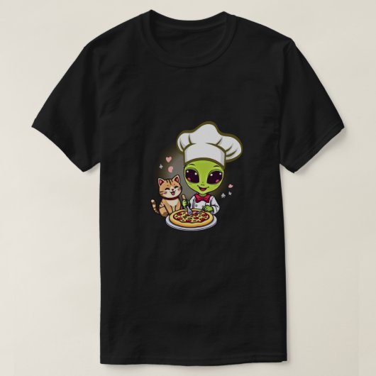 エイリアンピザシェフキャットカルーンアート Tシャツ (デザイン正面)