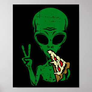 エイリアンピザ食べ物ーズ平和おもしろい宇宙エリア–51ハロー ポスター