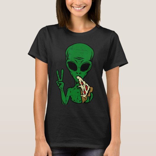 エイリアンピザ食べ物ーズ平和おもしろい宇宙エリア–51ハロー Tシャツ (正面)