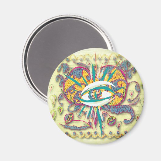 エイリアンフォークアートハート、目葉、花 マグネット (正面/裏面)