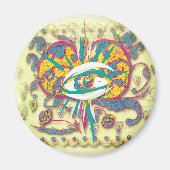 エイリアンフォークアートハート、目葉、花 マグネット (正面)