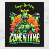 エイリアンフレンドリーが宇宙冒険を探索 ワインラベル (シングルラベル)