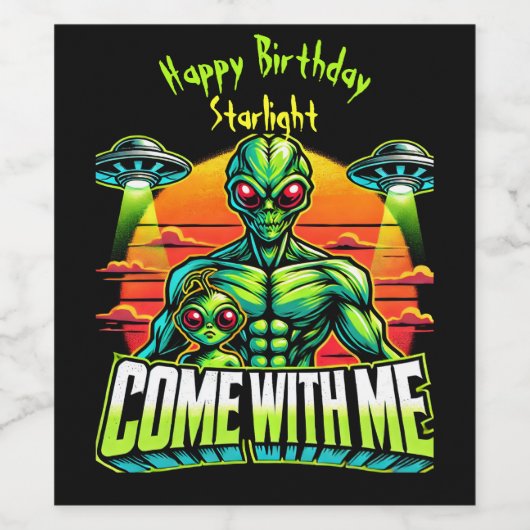 エイリアンフレンドリーが宇宙冒険を探索 ワインラベル (シングルラベル)