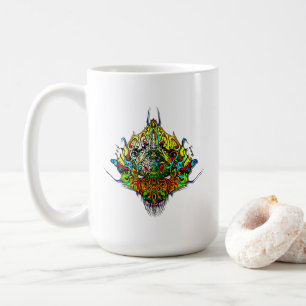 エイリアンヘッドの黄色い部族デザイン コーヒーマグカップ