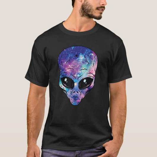 エイリアンヘッド顔スターリーナイトスカイUFOハンター宇宙 Tシャツ (正面)