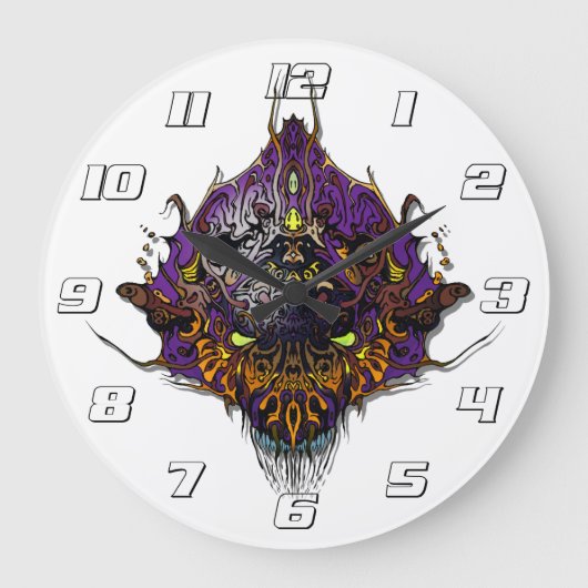 エイリアンヘッド – 紫 ラージ壁時計 (正面)