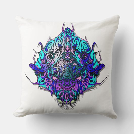 エイリアンヘッド – 青と紫 クッション (正面)
