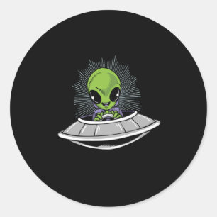 エイリアンベビー飛んでいるソーサーUFO信者エイリアンギフト ラウンドシール