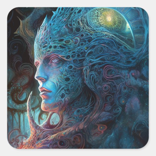 エイリアンマンシュレアルSci-Fiアート スクエアシール (正面)