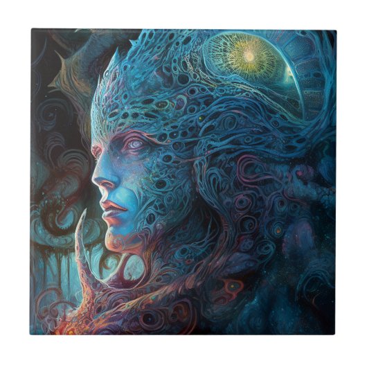 エイリアンマンシュレアルSci-Fiアート タイル (正面)