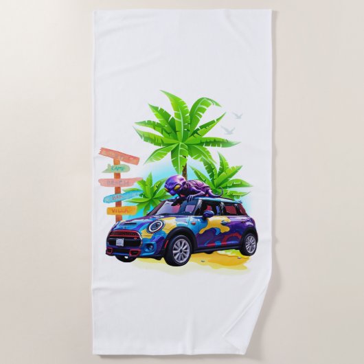 エイリアンミニに乗って！ ビーチタオル (正面)