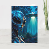 エイリアンメタリック未来的な森のシーン誕生日 カード (正面)