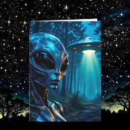 エイリアンメタリック未来的な森のシーン誕生日 カード