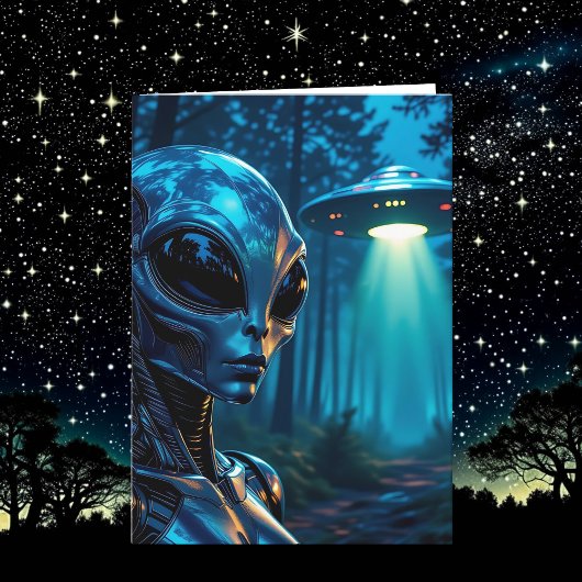 エイリアンメタリック未来的な森のシーン誕生日 カード