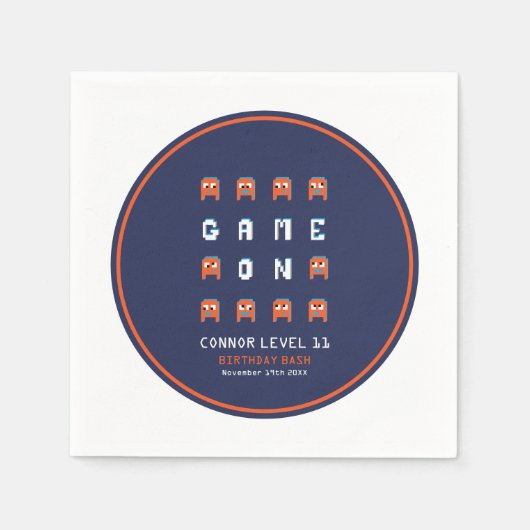 エイリアンモンスターズのオレンジゲーム誕生日パーティー スタンダードカクテルナプキン (正面)