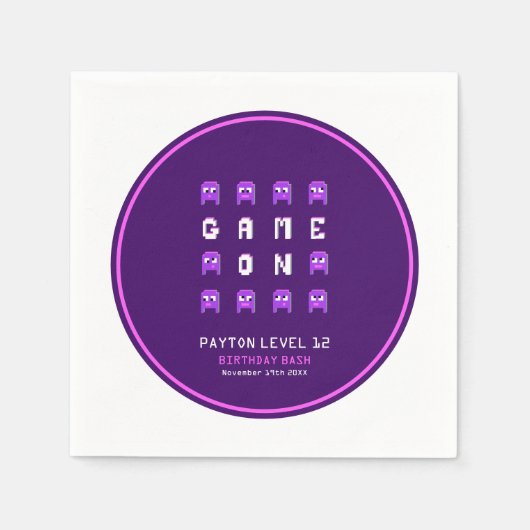 エイリアンモンスターズ紫のビデオゲーム誕生日パーティー スタンダードカクテルナプキン (正面)
