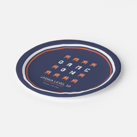 エイリアンモンスターピクセルキッズゲーム誕生日パーティー ペーパープレート (アングル)