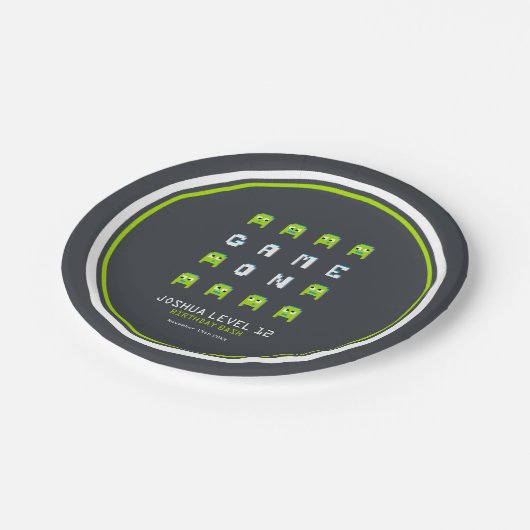 エイリアンモンスターピクセルグラフィックキャラクターキッズパーティー ペーパープレート (アングル)