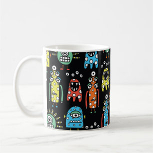 エイリアンモンスター：かわいいシームレスなヴィンテージ コーヒーマグカップ