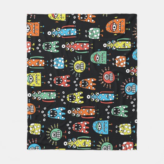 エイリアンモンスター：かわいいシームレスなヴィンテージ フリースブランケット (正面)