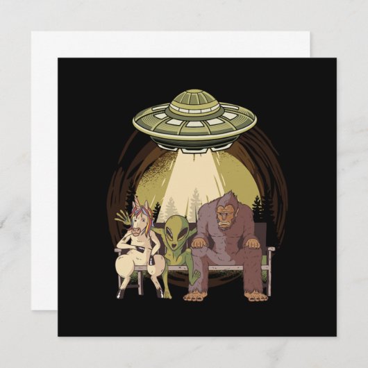 エイリアンユニコーンビグフットエイリアンUFO信者ギフト 招待状 (正面/裏面)