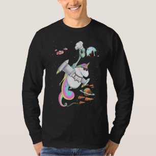 エイリアンライディングユニコーンフードピザ宇宙パーティー惑星 Tシャツ