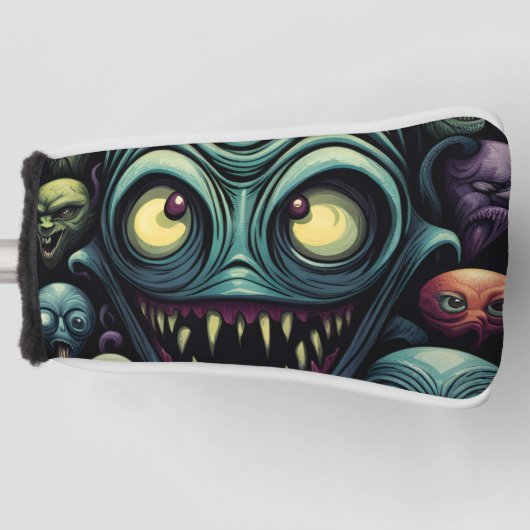 エイリアンラブスカルおもしろいグッドムードハッピーラッキー ゴルフヘッドカバー (正面)