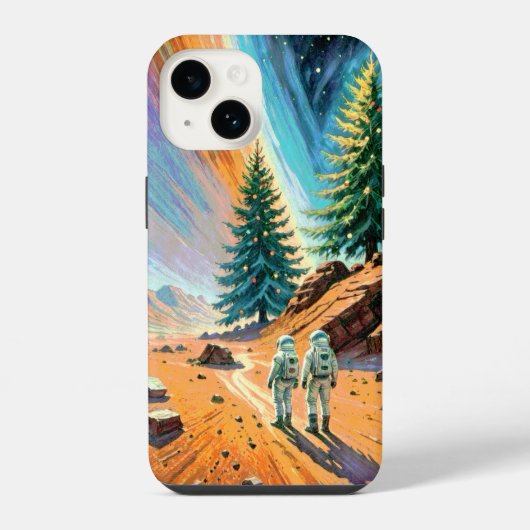 エイリアンランドスケープを探検する宇宙飛行士 iPhoneケース (裏面)
