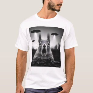 エイリアンリスおもしろいレルUFO Racoon Selfie with UFOs Tシャツ