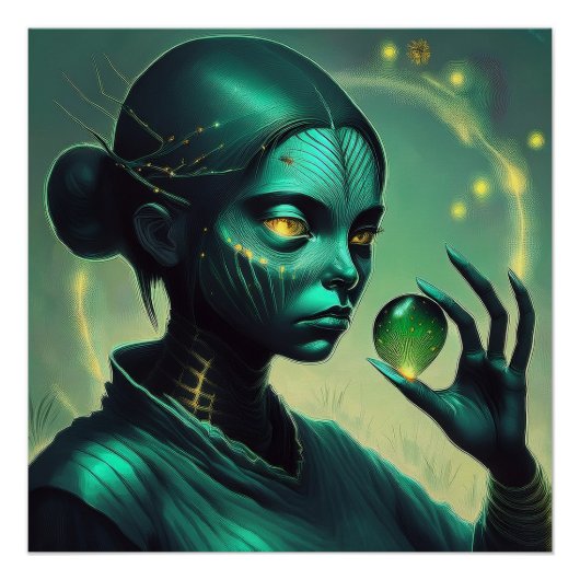 エイリアンレディは透明ガラス物体を保持する ポスター (正面)