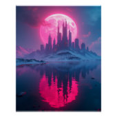 エイリアンレトロ – ネオンピンクの月と未来都市 ポスター (正面)