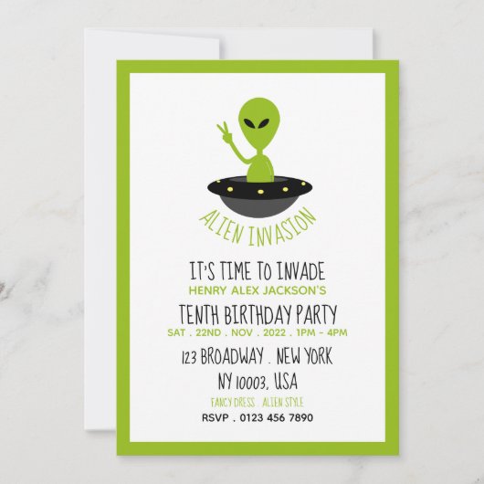 エイリアン侵入、誕生日 招待状 (正面)