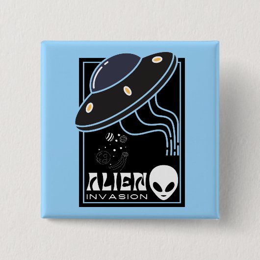 エイリアン侵入UFO宇宙銀河系 缶バッジ (正面)
