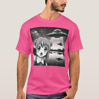 エイリアン侵略Sci-Fiユーモアアニメガールセルフィー Tシャツ