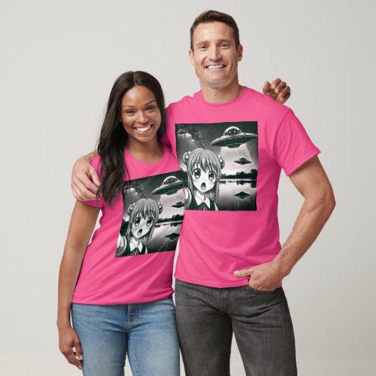 エイリアン侵略Sci-Fiユーモアアニメガールセルフィー Tシャツ (ユニセックス)