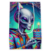 エイリアン保持お誕生日ケーキ ミディアムペーパーバッグ (裏面)