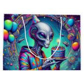 エイリアン保持お誕生日ケーキ ラージペーパーバッグ (裏面)