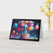 エイリアン入りケーキボーイ誕生日カード カード (黄色い花)