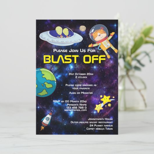 エイリアン動物宇宙飛行士ANY AGE宇宙銀河系パーティー 招待状 (スタンド正面)