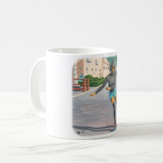 エイリアン女性ローラスケートで滑るファンタジーアートコーヒーマグ コーヒーマグカップ (正面左)