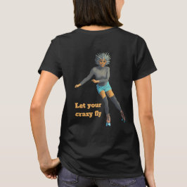 エイリアン女性ローラスケートで滑るファンタジーアートシャツ Tシャツ